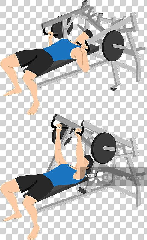 男人在卧推器械上做胸推运动图片素材
