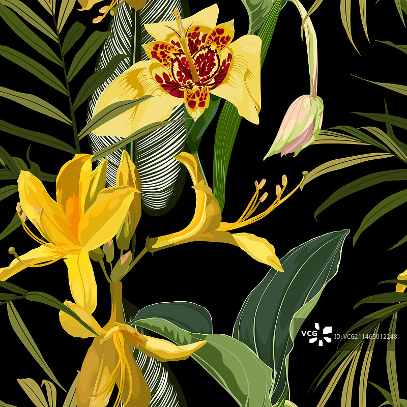 黄色夹竹桃花卉无缝图案图片素材