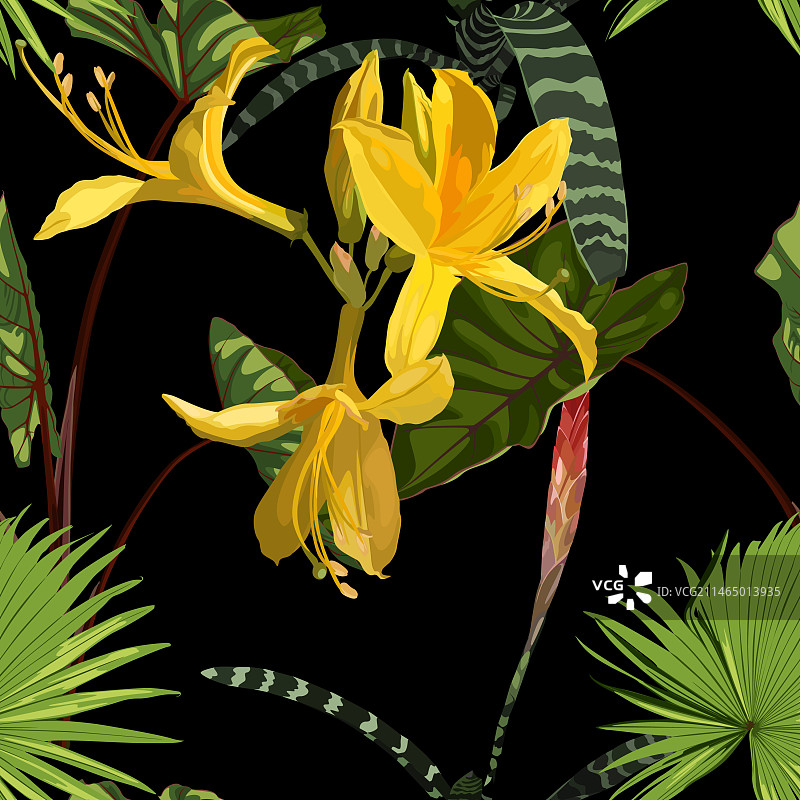 黄色夹竹桃花卉无缝图案图片素材