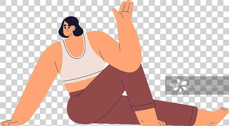 女人做坐姿脊柱扭转瑜伽图片素材