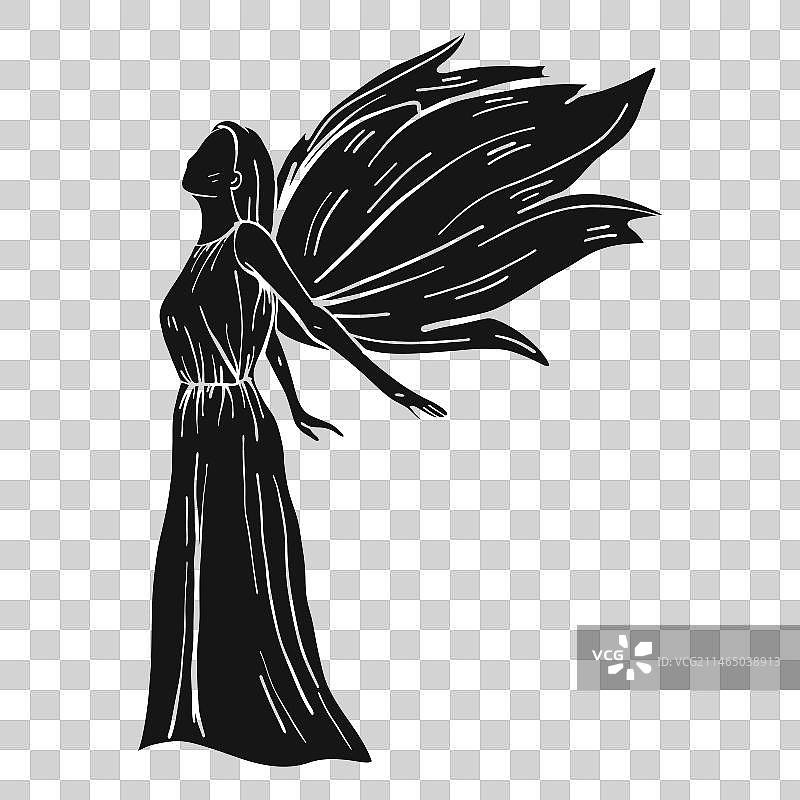 女性天使侧面暗黑风格图片素材