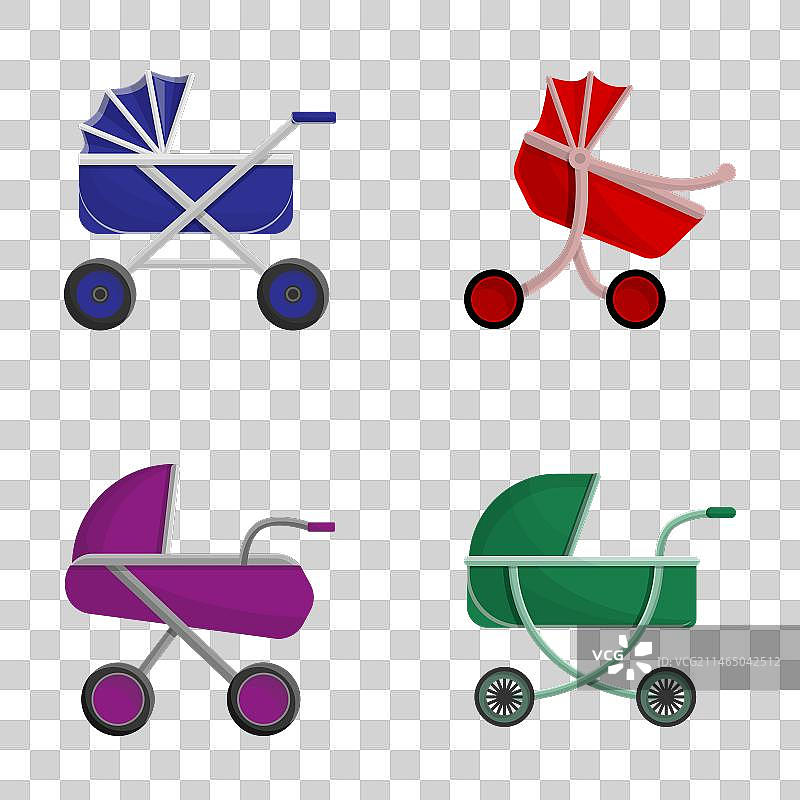 卡通彩色婴儿车图标合集图片素材
