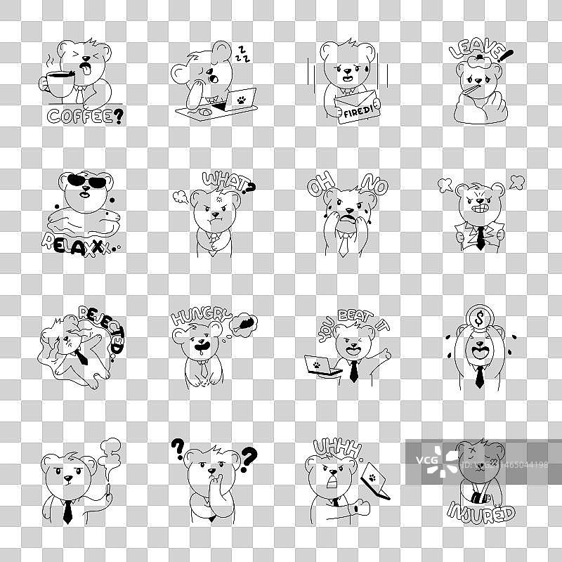 时尚办公室小熊字形贴纸图片素材