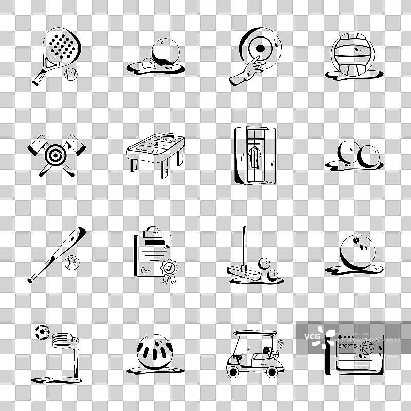 字形风格的运动配件图标集图片素材