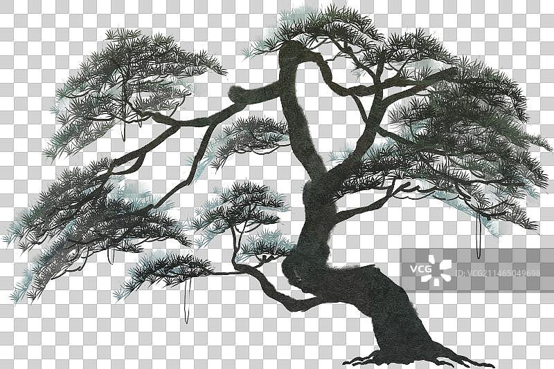 新中式风格水墨松树元素图片素材