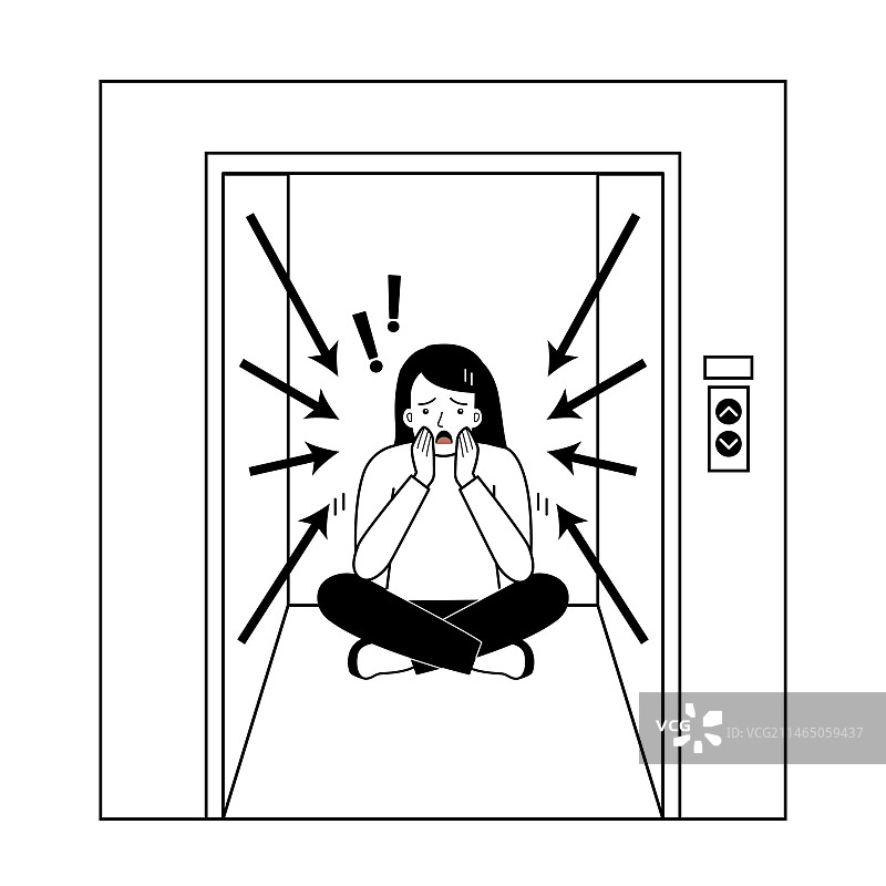 女人在电梯里幽闭恐惧症发作图片素材