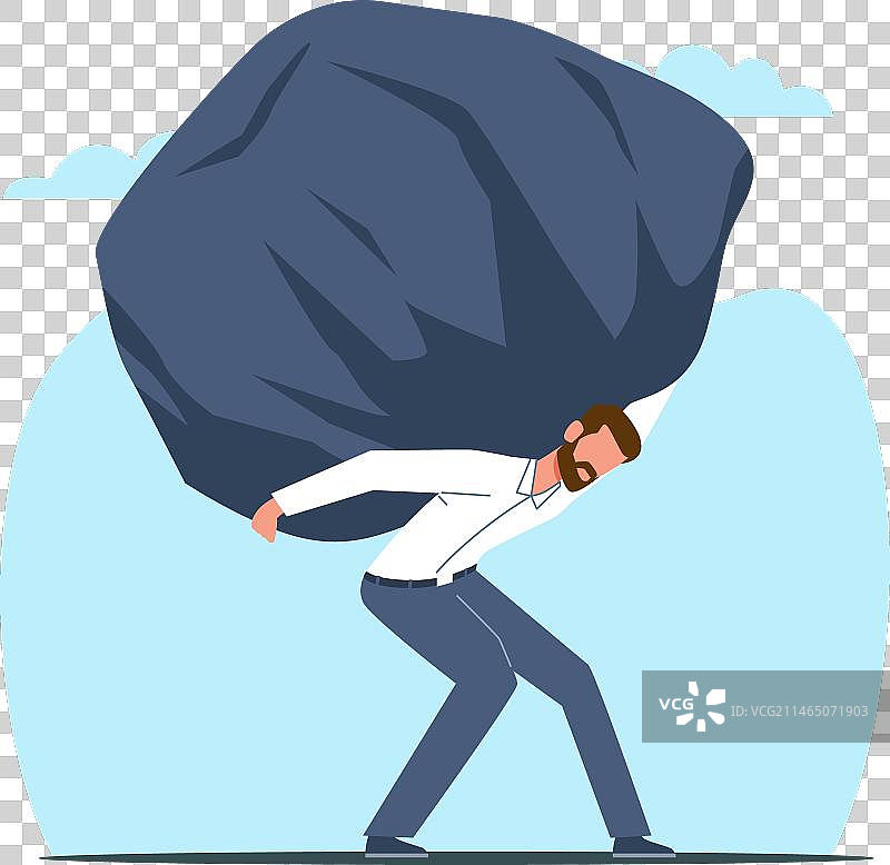 疲惫的男人背着沉重的石头图片素材