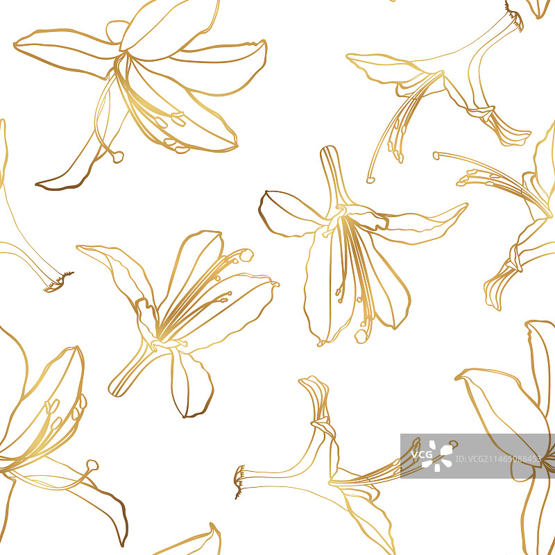 无缝金色杜鹃花线条图案图片素材