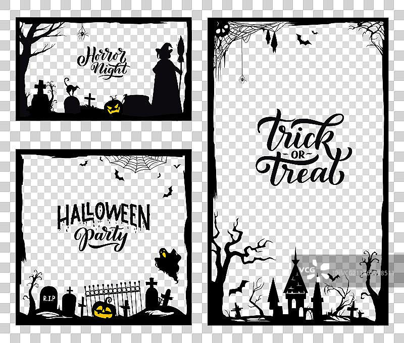 万圣节女巫幽灵蝙蝠边框模板图片素材