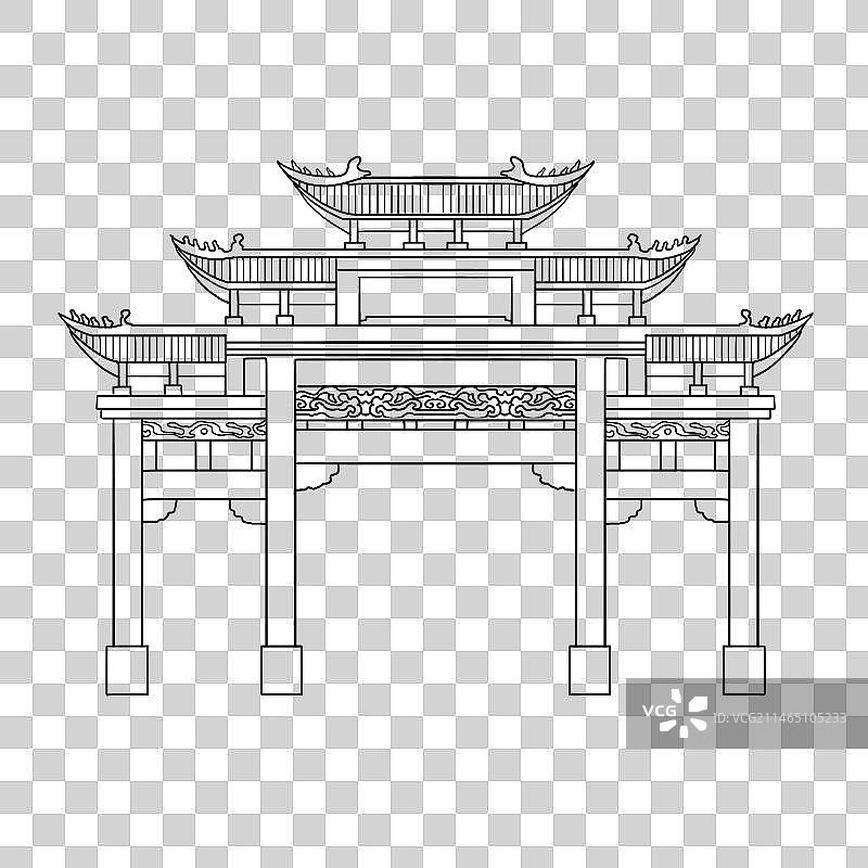 古建筑牌坊线条插画图片素材