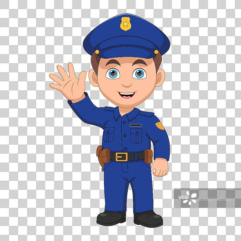 卡通可爱警察男孩挥手图片素材