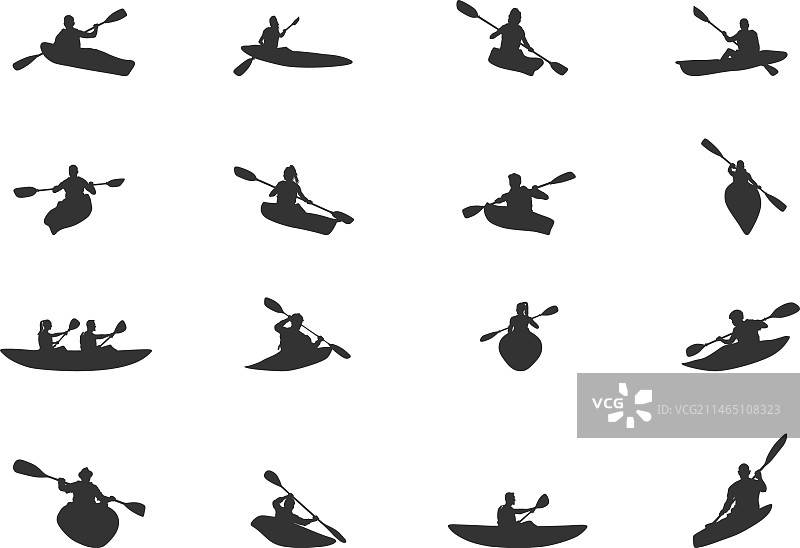 皮划艇剪影，独木舟剪影，女子皮划艇图片素材