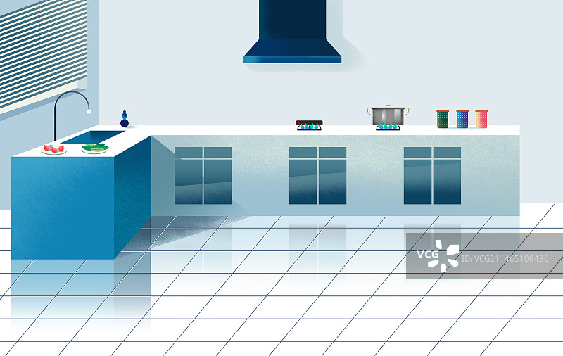 插画扁平风室内现代厨房图片素材