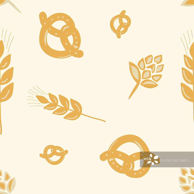 椒盐卷饼和小麦无缝图案图片素材