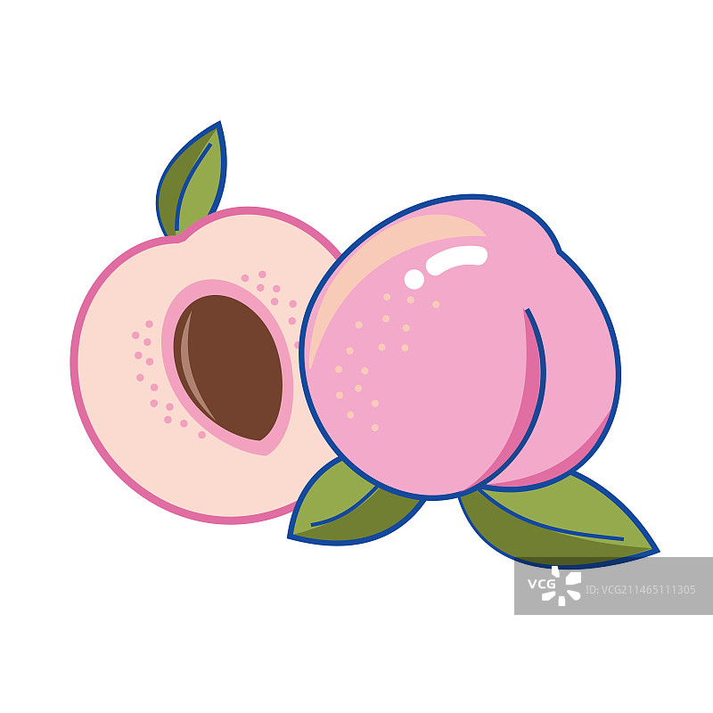 手绘水果水蜜桃切片整果扁平图片素材