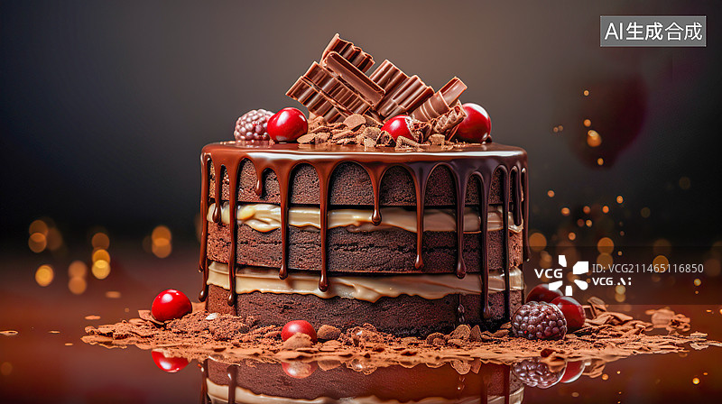 【AI数字艺术】巧克力蛋糕3D渲染图片素材