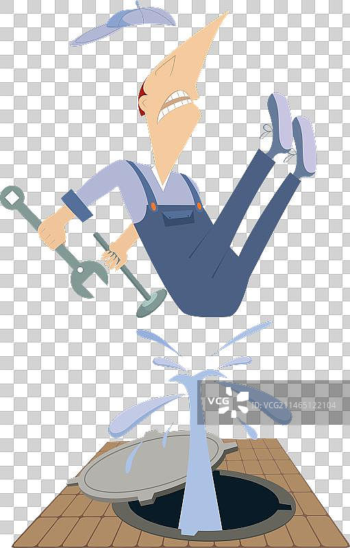 在下水道人孔工作的机械工人图片素材