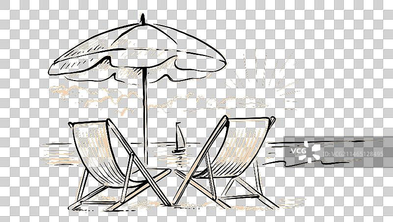 复古沙滩椅与遮阳伞图片素材