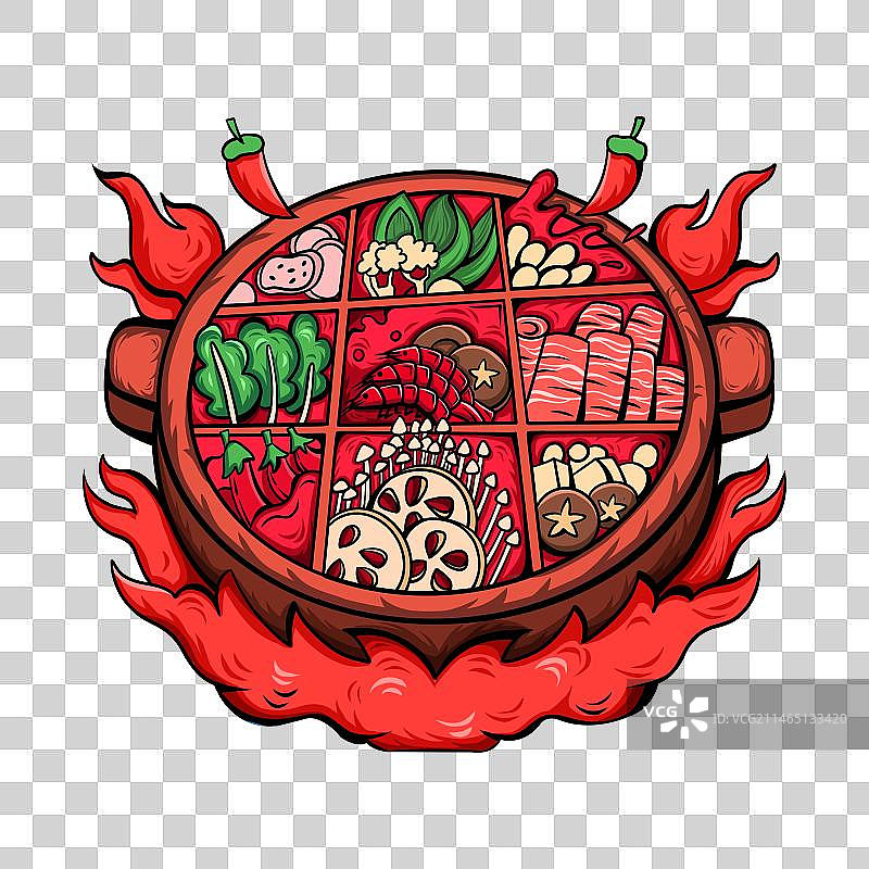 九宫格重庆火锅国潮风插画元素图片素材