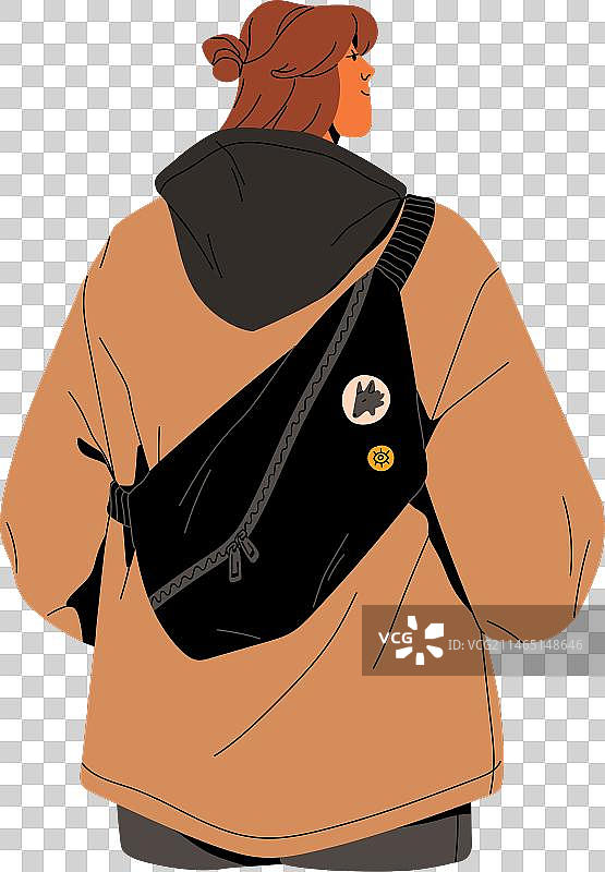 在城市里背着腰包行走的人图片素材