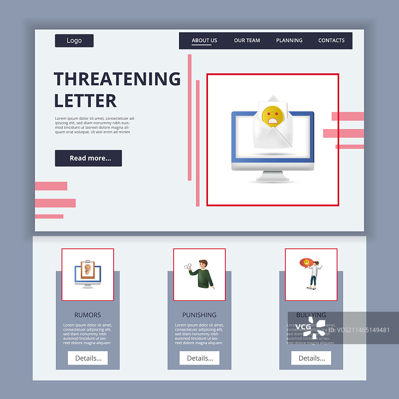 威胁信件扁平着陆页网站图片素材