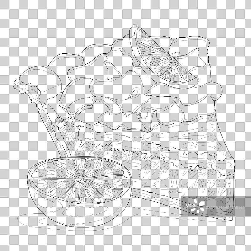 逼真柠檬酸橙派切片奶油素描图片素材