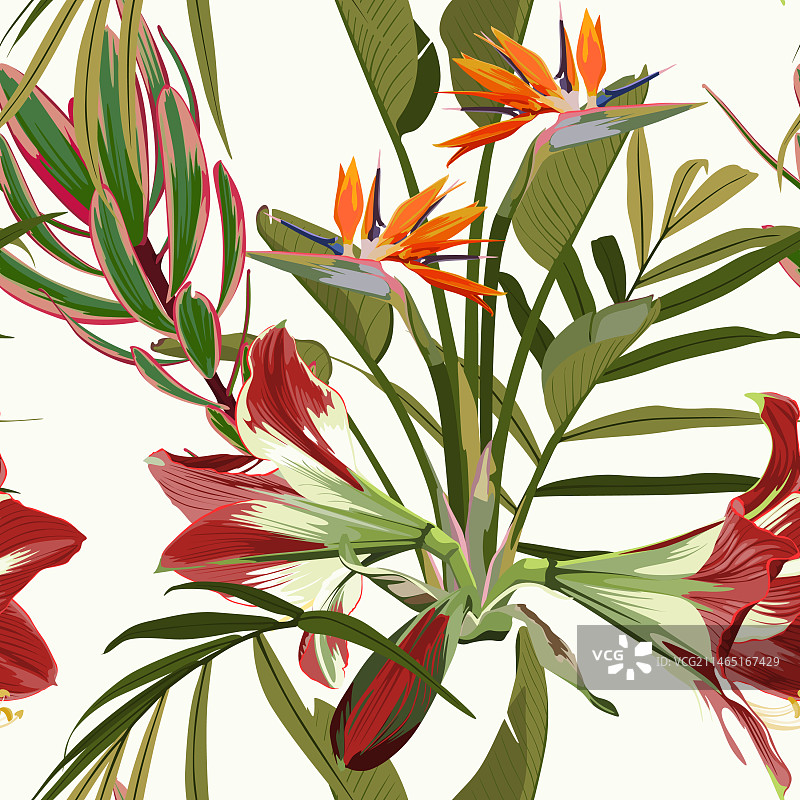 棕榈树和花卉的无缝图案图片素材