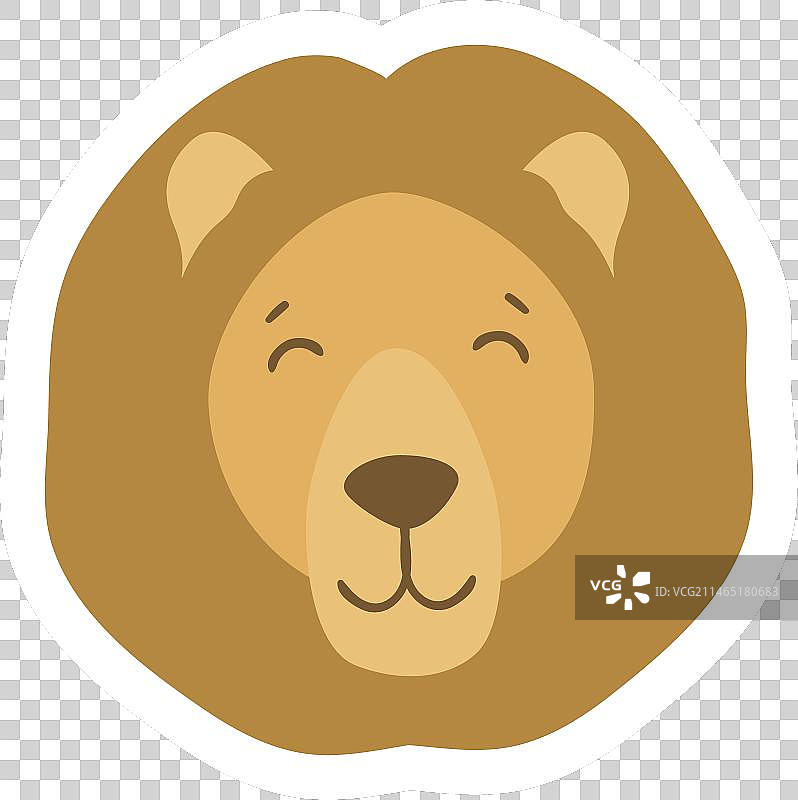 狮鬃毛头鼻口扁平贴纸图片素材