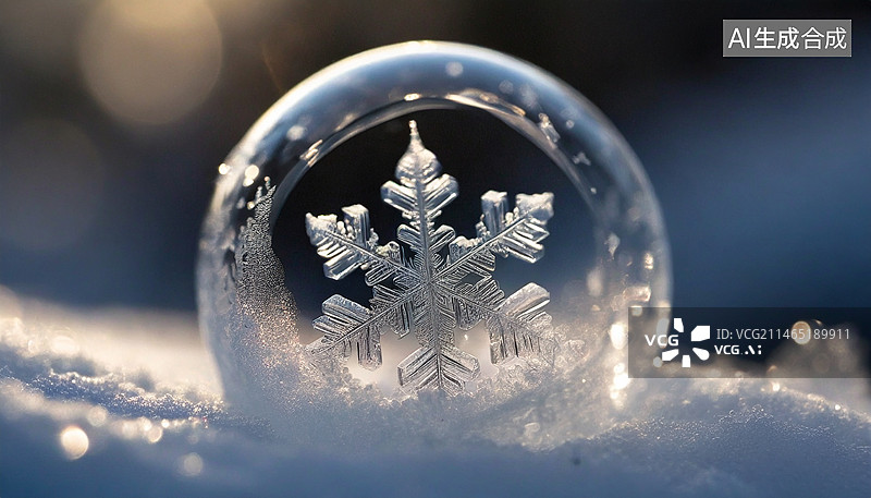 【AI数字艺术】背景模糊的水晶球特写镜头，雪花特写图片素材
