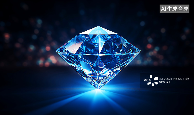 【AI数字艺术】蓝色背景下的钻石特写镜头图片素材