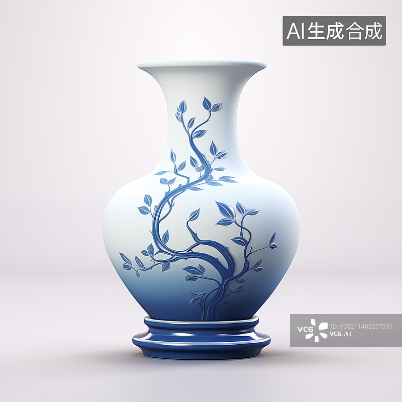 【AI数字艺术】3D造型青花瓷风格花瓶插图图片素材
