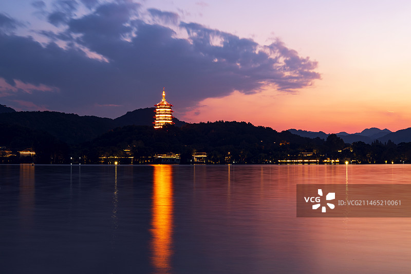 夕阳下的西湖图片素材