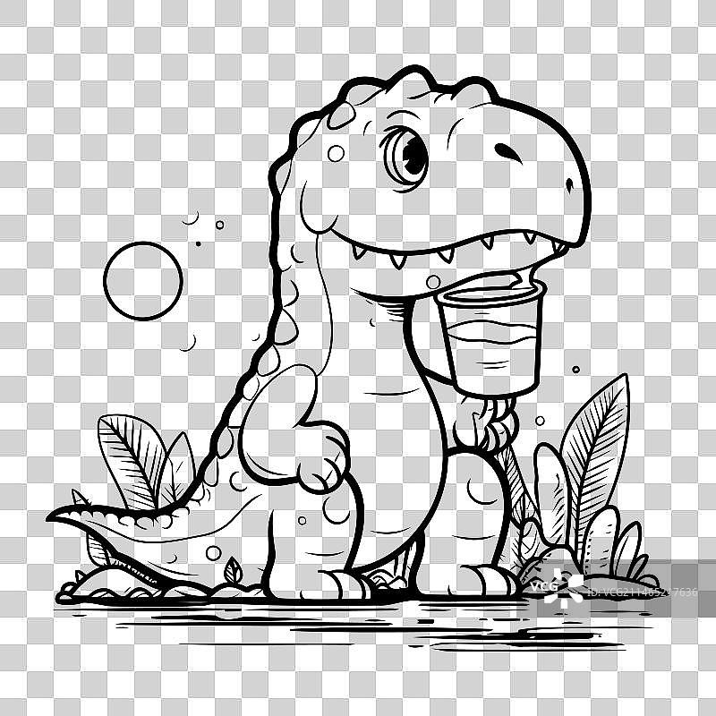 卡通恐龙与牛奶杯图片素材