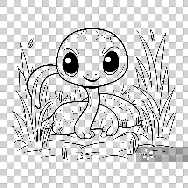 草地上的黑白可爱小乌龟图片素材