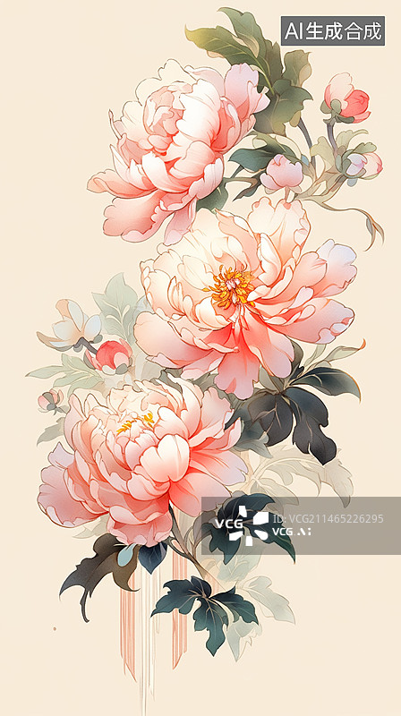 【AI数字艺术】手绘牡丹花图片素材