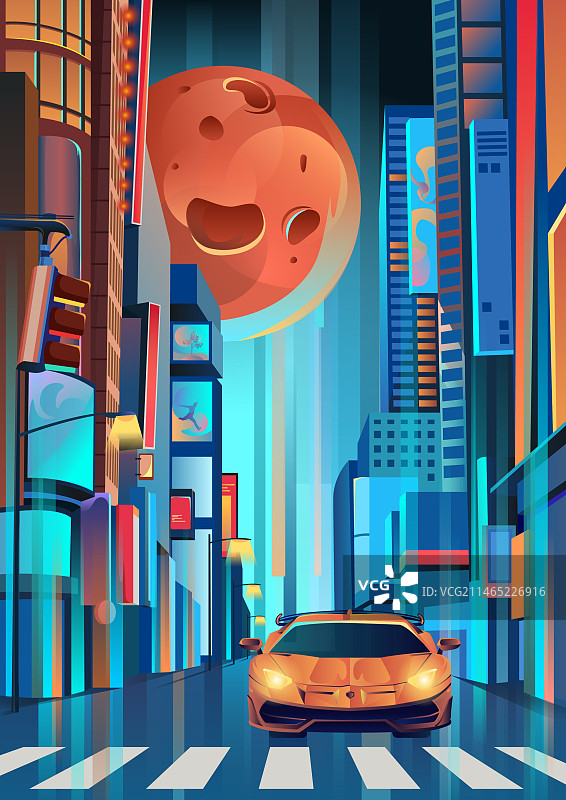 城市街道赛博朋克插画图片素材