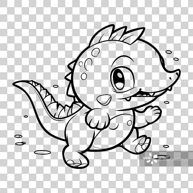 可爱的恐龙卡通角色涂色书图片素材