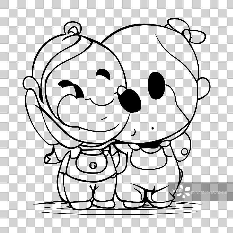 可爱的卡通黑白小河马图片素材