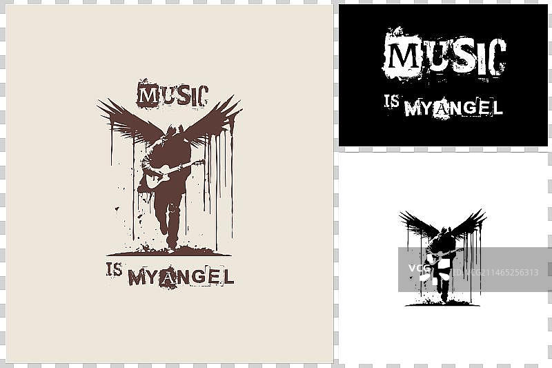 涂鸦壁画艺术：帽衫、翅膀、吉他手Logo图片素材