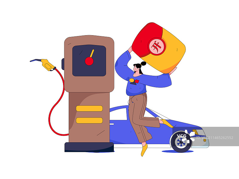 为汽车加油获得优惠的人物矢量互联网运营手绘插画图片素材