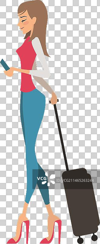 携带行李的女孩图片素材
