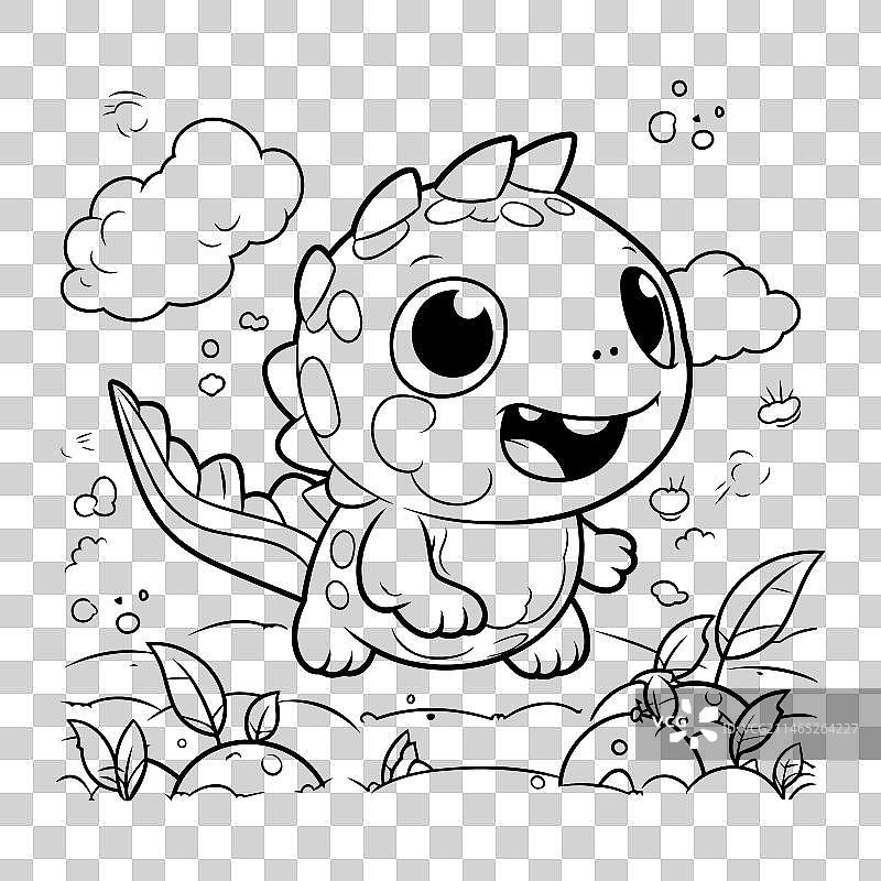 三角龙恐龙轮廓涂色页图片素材