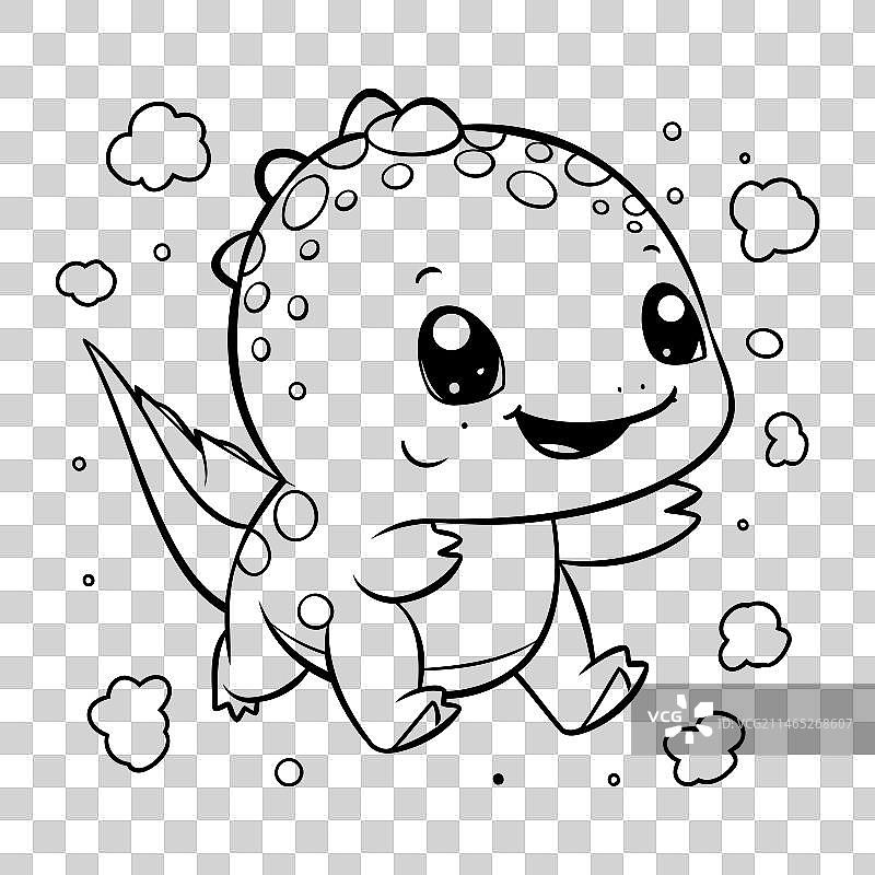 儿童可爱恐龙涂色页图片素材