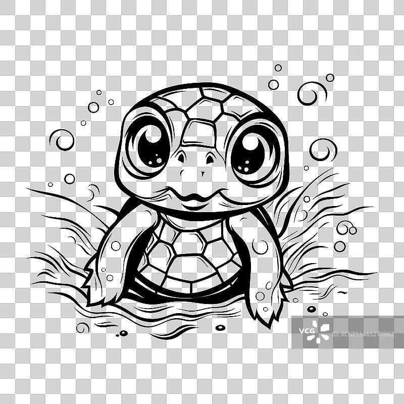 在海中游泳的可爱卡通乌龟图片素材
