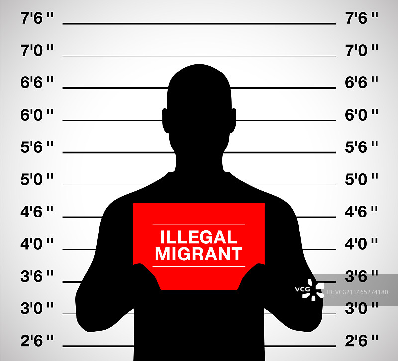 站在嫌犯照片上的非法移民男子图片素材