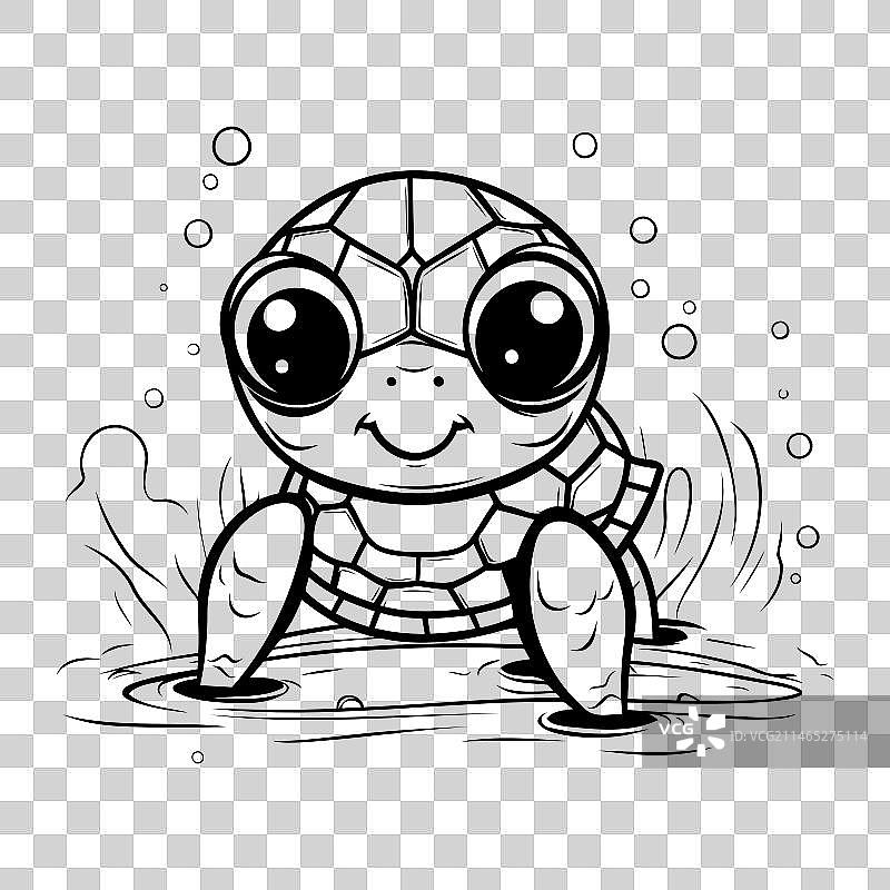 可爱卡通乌龟水中涂色书插画图片素材