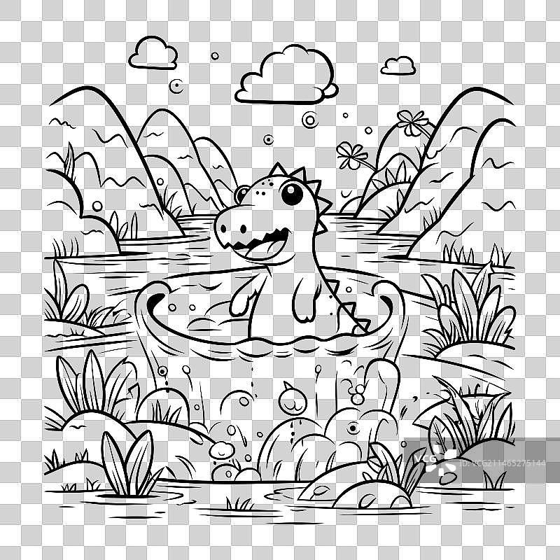 儿童涂色书：水中的恐龙图片素材