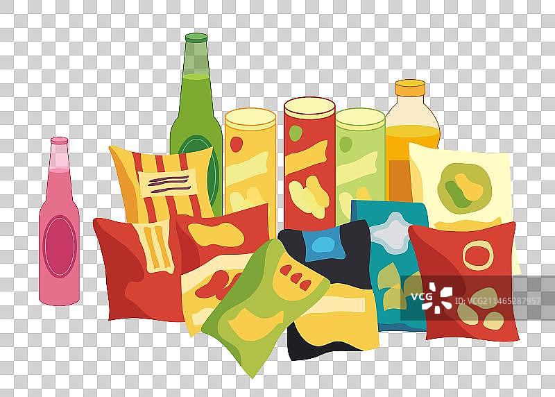 春节年俗插画腊月二十七大采购赶大集超市年货零食饮料矢量元素图片素材