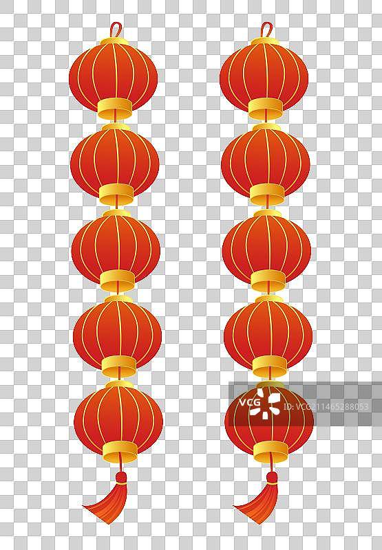 春节年俗插画腊月二十九大年货装饰两串灯笼矢量元素图片素材