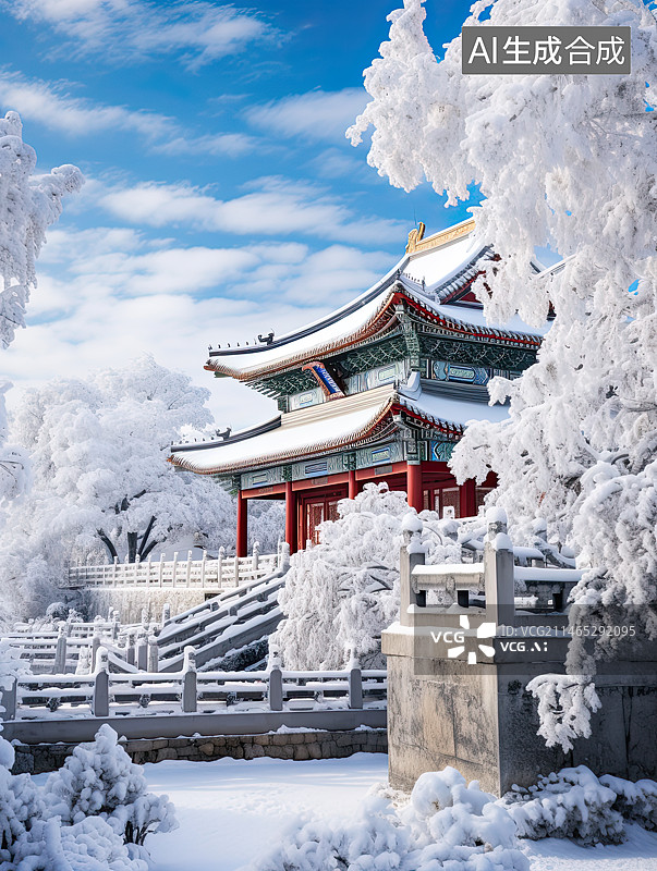 【AI数字艺术】雪中的中国古代宫殿图片素材